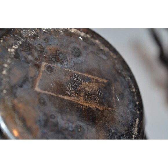 Vtg Sheridan Silver on copper Tilt Tea Pot Coffee Stand No Warmer silverplate - Picture 15 of 16